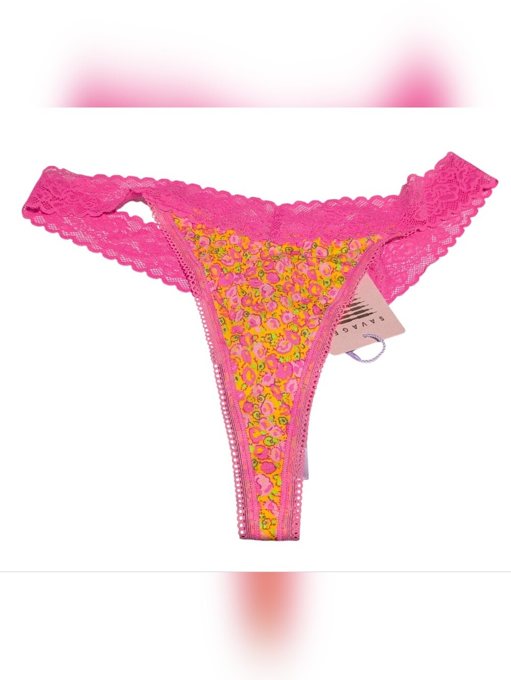 Savage X Fenty Pink Floral Lace Thong